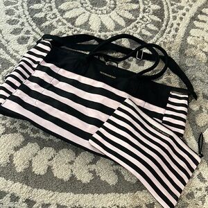 Victoria’s Secret duffel bag and pouch, classic black and pink stripe, EUC!